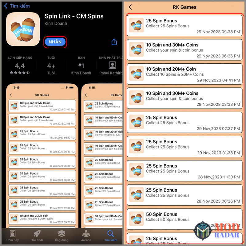 Tải Spin Link trên Appstore về để có cơ hội nhận spin miễn phí