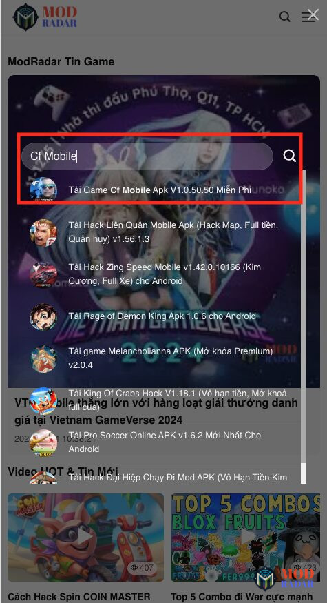 Tìm kiếm Cf Mobile Apk