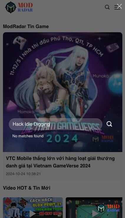 Truy cập vào modradar.com và nhập từ khóa "Hack Idle Digging" vào ô tìm kiếm