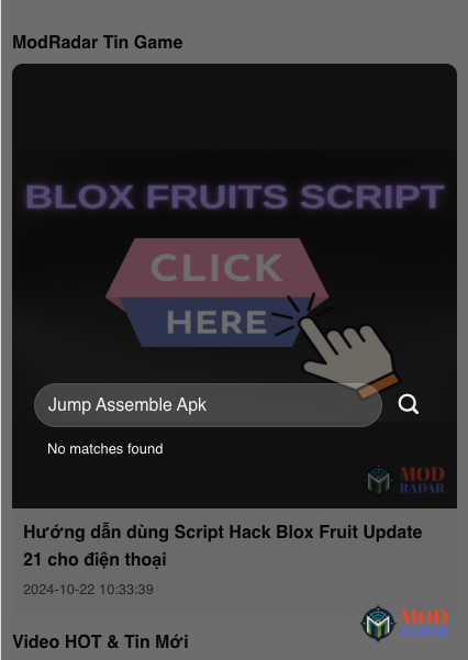 Truy cập ModRadar và nhập từ khóa Jump Assemble Apk vào ô tìm kiếm