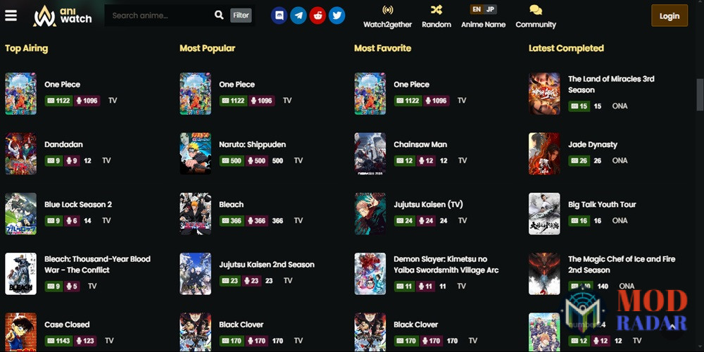 Aniwatch APK User Interface