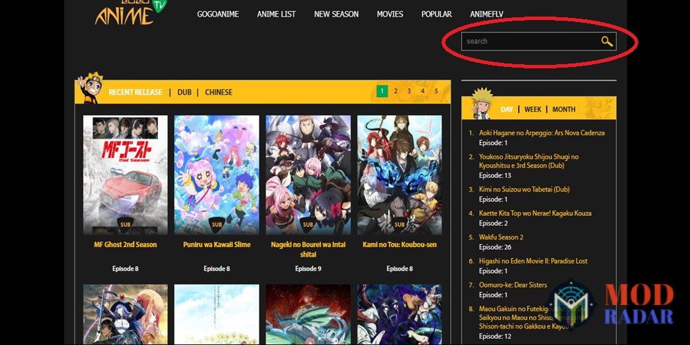 Gogoanime APK Search Button