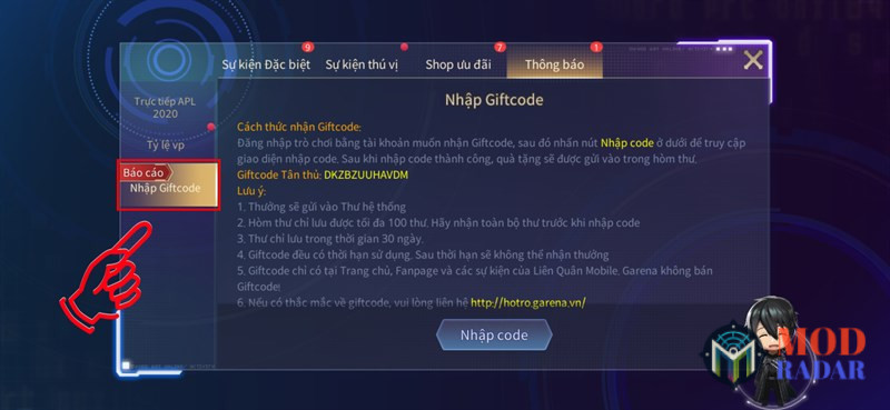 Hướng dẫn nhập code Liên Quân Mobile