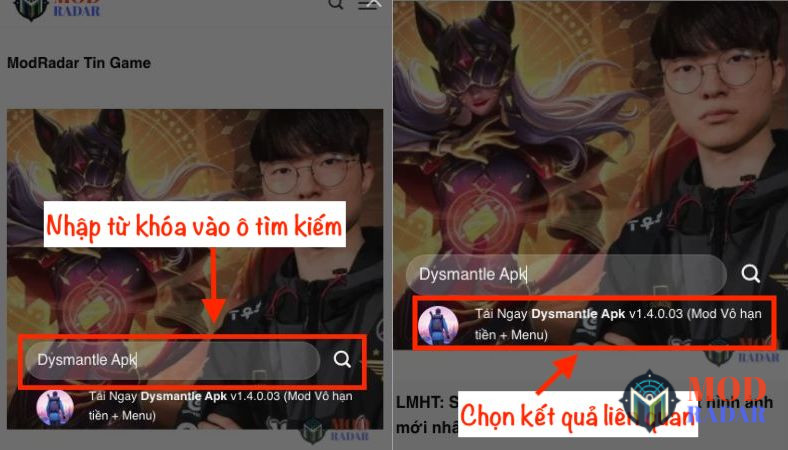 Gõ từ khóa Dysmantle APK vào thanh tìm kiếm