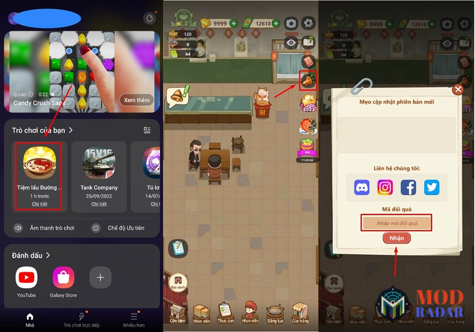 Hướng dẫn nhập code Tiệm Lẩu Đường Hạnh Phúc thành công