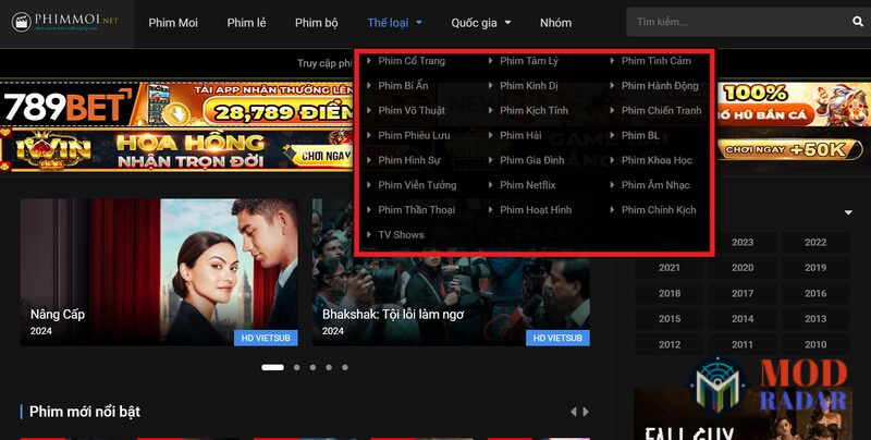 Đa dạng thể loại trên Phimmoi