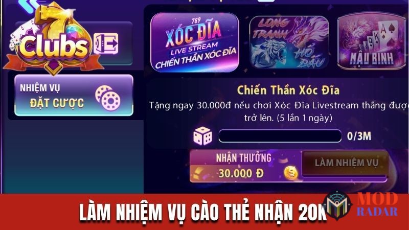 Lam nhiem vu khuyen mai game bai 7Club cao the nhan 20K Khuyến Mãi Game Bài 7Club Không Nên Bỏ Lỡ - Vào Nhận Ngay Làm nhiệm vụ khuyến mãi game bài 7Club cào thẻ nhận 20K